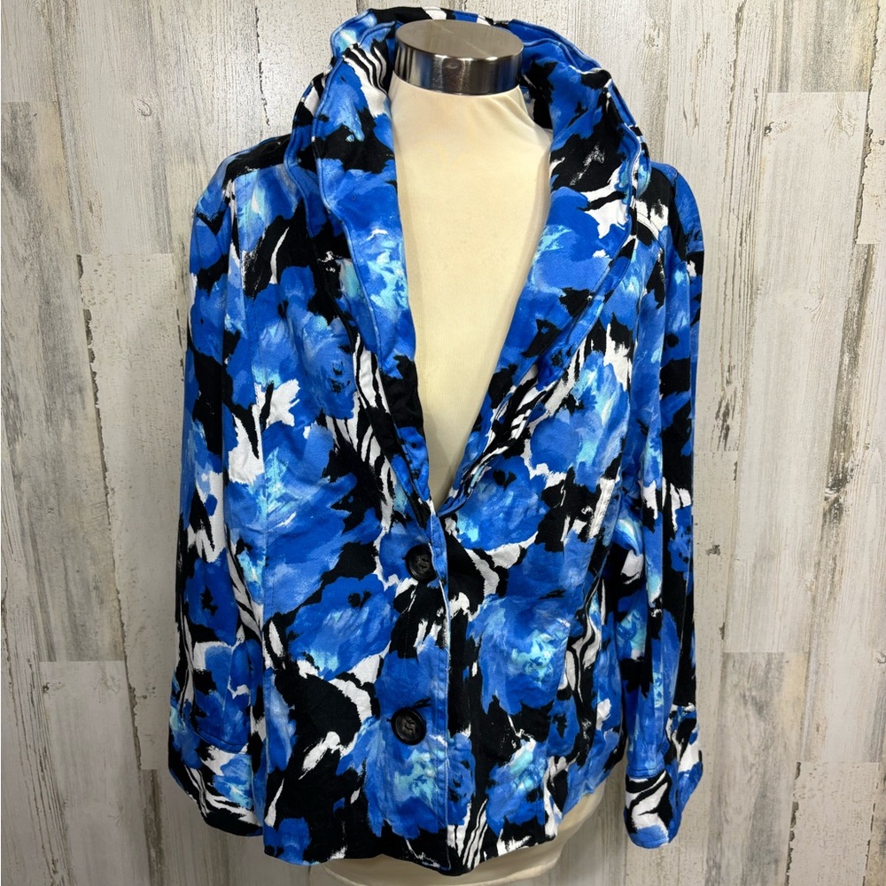 Toni Morgan Plus Size‎ Vibrant Blue Floral Ruffle Neck Jacket